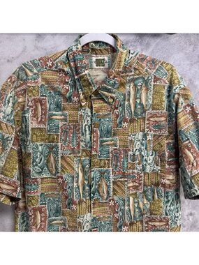 Vintage Duke Kahanamoku Hawaiian Shirt Mens Large Fish Fishing USA